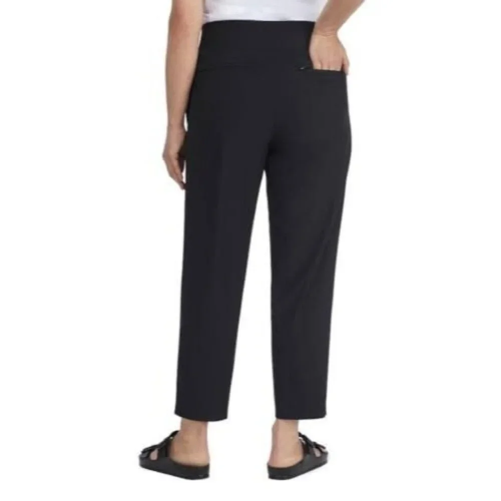 Kirkland Women M Ankle Pant Lightweight Split Hem Elastic Waist Flat Front Black - Picture 4 of 5